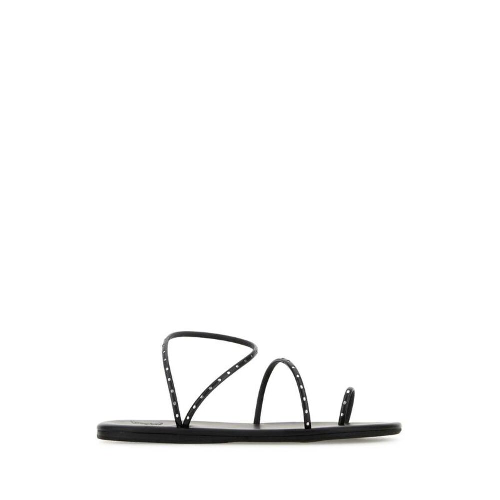 Ancient Greek Women Black Synthetic Leather Astro Thong Sandals
